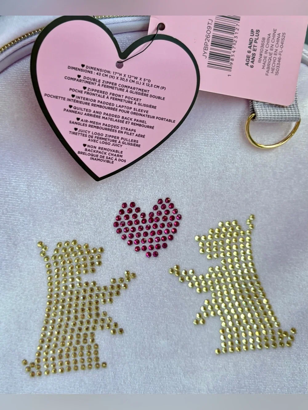 NWT JUICY COUTURE Lavender Kids Backpack with Heart Accent